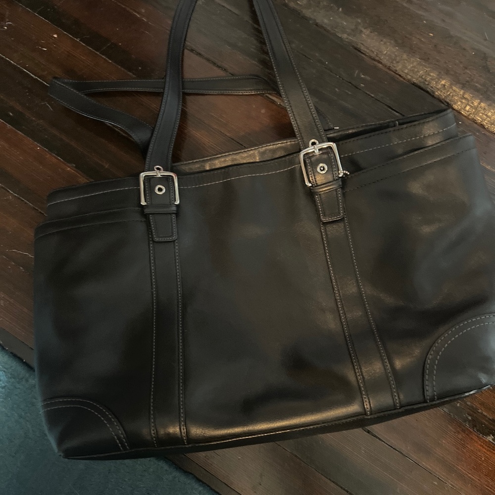 Black leather tote